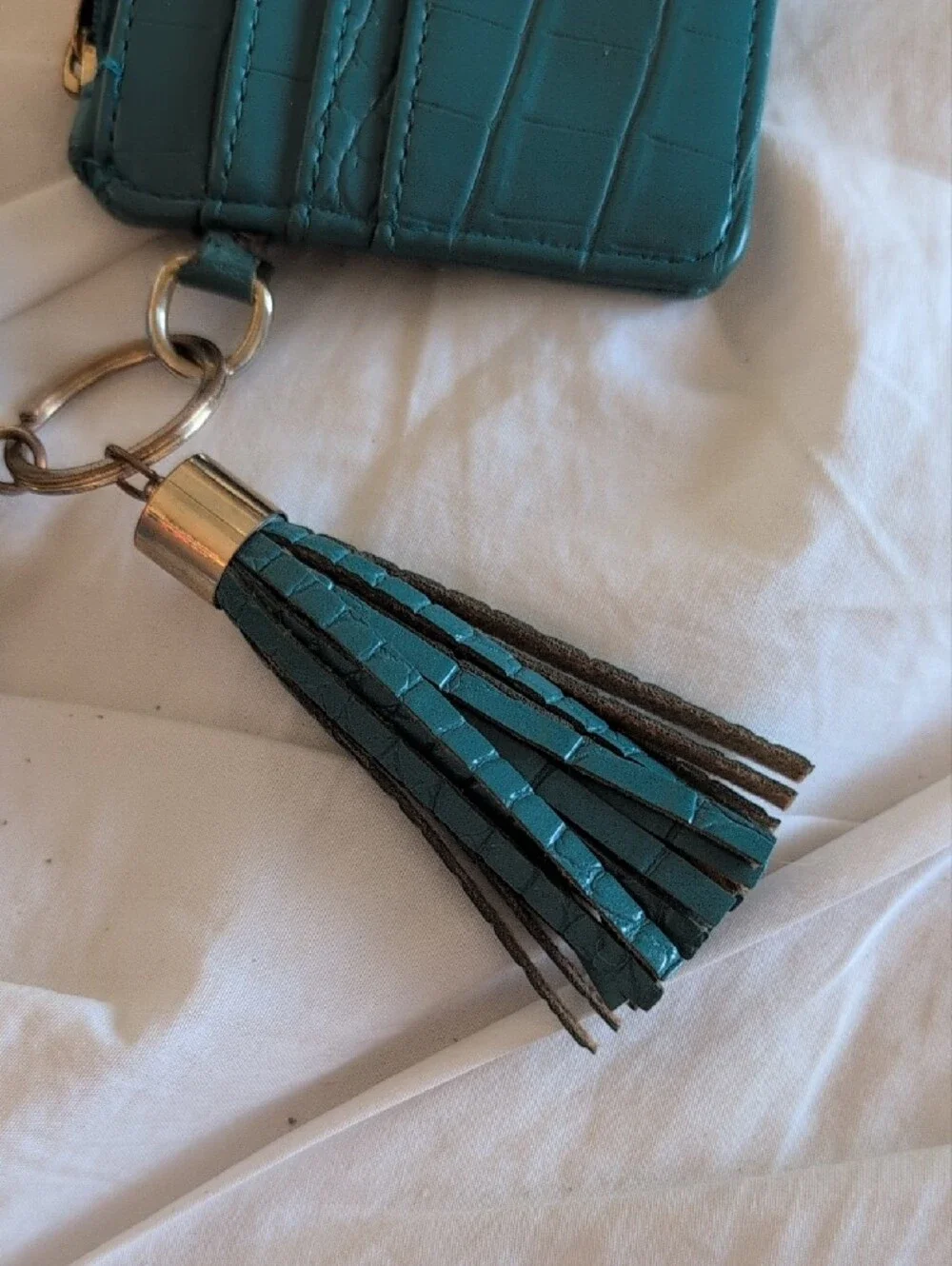 Teal Croc-Embossed Wristlet Cardholder with Tassel